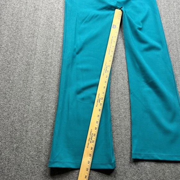 Betabrand Dress Pant Yoga Pants Women L Petite Teal Blue Micro Dot Straight Leg - Picture 3 of 13